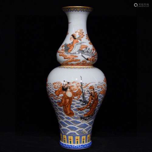 Alum red paint grain bottle gourd, the eight immortals 36.5 ...