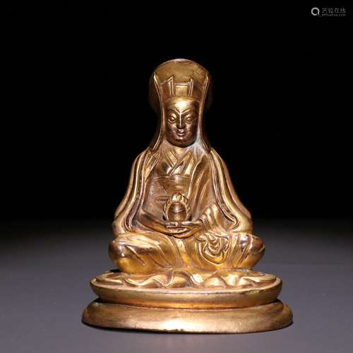 Copper and gold guru Buddha statue.Specification: 10.5 cm hi...