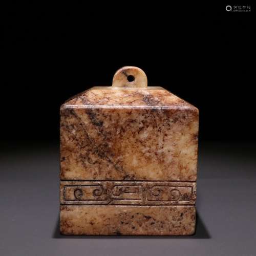 Old hetian jade square seal.Specification: 8.5 cm high 7.2 c...