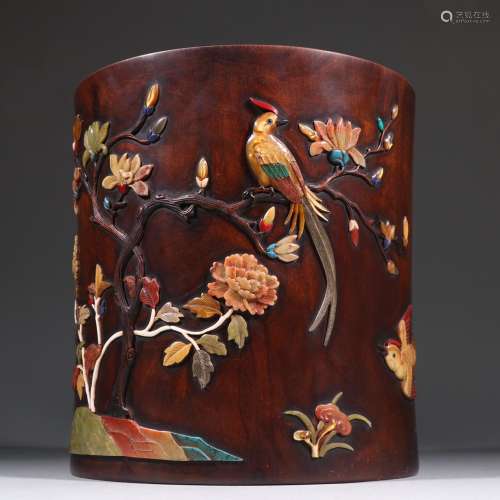 Red sandalwood treasure bird tattoo pen container.Specificat...