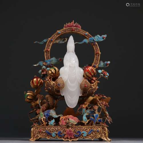 Hovering white jade guanyin cave.Specification: high 22.5 cm...