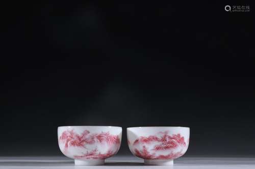 , carmine red glaze landscape artistic conception cup a coup...