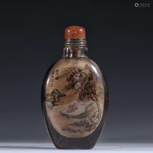 : the old painting of crystal snuff bottle "figure fish...