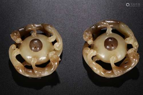 fine oil hetian jade carved double longnu sweet bursa5.2 cm ...