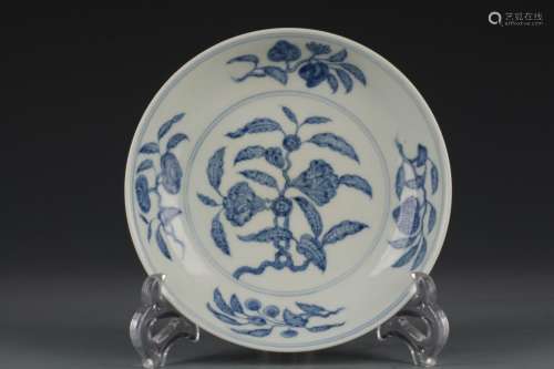 Chenghua - blue and white flower plate fold branchesHeight 3...