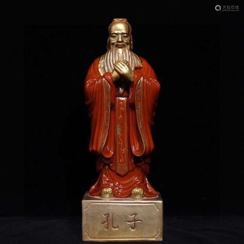 High alum red gold statue of the sage Confucius, 29 diameter...