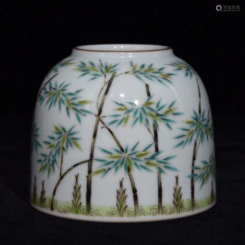 Pastel bamboo grain water jar, high 7 8 diameter,