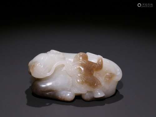 Hetian jade the lad cattle.Specification: high 4 cm wide, 8 ...