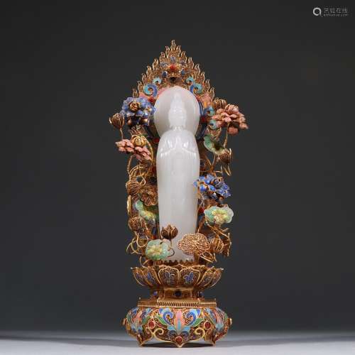 Hetian jade guanyin stands resemble.Specification: 29 cm hig...