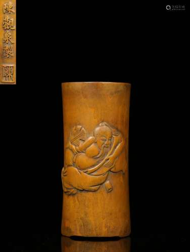."Chen Guanquan" hand-made white figure boxwood ca...