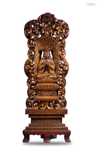 Carved lacquer golden guanyin tuas cave wall hangingThis sta...
