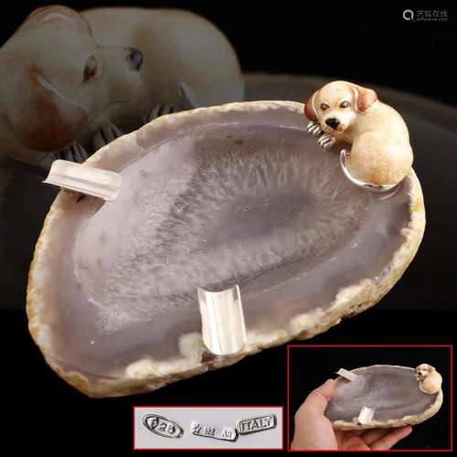 Italian crystal base with silver inlaid foetus enamel puppy ...