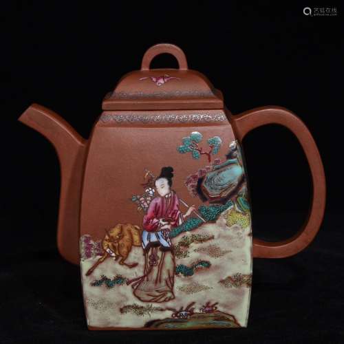 Purple enamel mago shou wen pot, size: 14 cm high 8.5 cm in ...