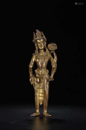 : copper and gold lotus tara stood like a statueSize: 27.1 c...