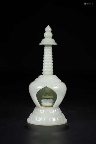 W number 4225: hetian jade shakyamuni Buddha, pagodas, and t...