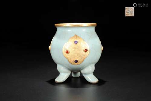 Longquan celadon three footses are gold-platedSpecification ...