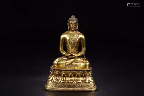 copper and gold medicine guru Buddha's statue12.9 cm wid...