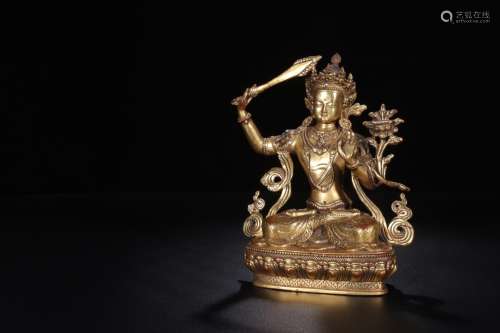 gold manjusri bodhisattva statuesSize 20.2 cm high 15.4 cm w...