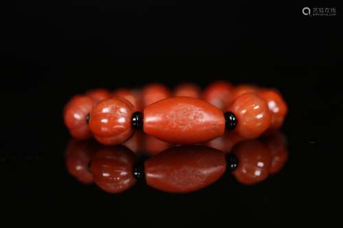 . The old south red agate string, 12, the melon leng bead, b...