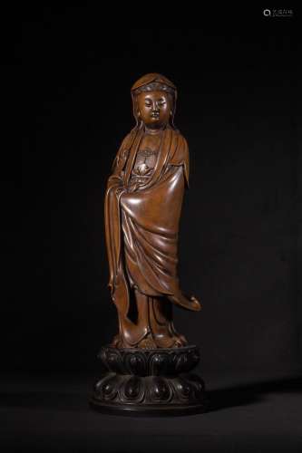 Wait on the evening of sandalwood aniseed carved guanyin sta...