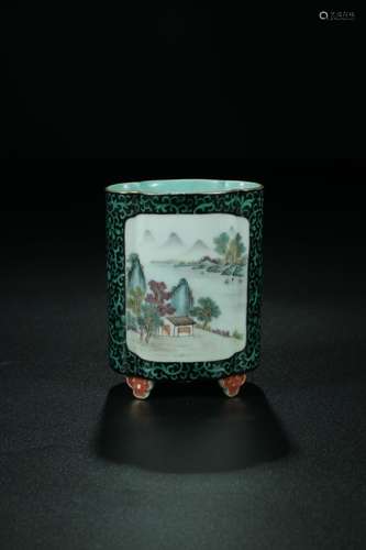 , "" black medallion enamel green scenery scenery ...