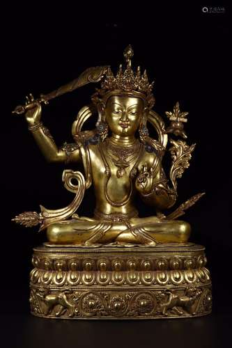 : copper and gold manjusri bodhisattva's statue41 cm lon...