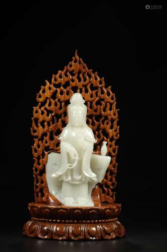 Hetian jade guanyin stands resembleSize: 12.5 * 5.2 * 24 cm ...