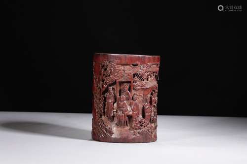 Brush pot, "Wen Bing" bamboo landscape scenery cha...