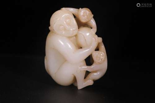 Hetian jade spirit monkey with life of carvings, delicate ha...