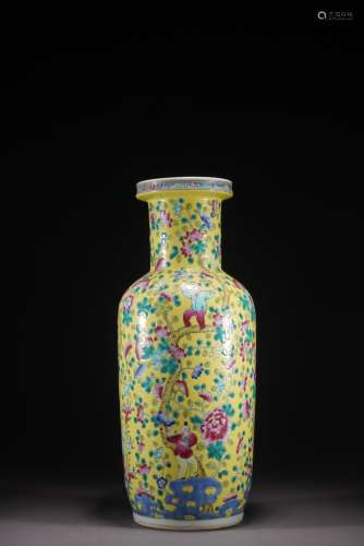 QIN DYNASTY, YELLOW-GROUND FAMILLE-ROSE BOTTLE