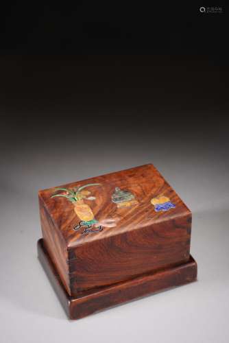 A HUANGHUALI INLAID 'SCHOLARS' OBJECTS' BOX