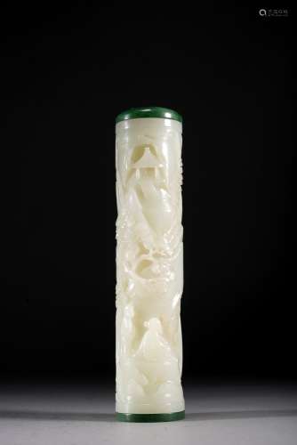 QIN DYNASTY, WHITE JADE CARVED INTO A ROUND INCENSE TUBE