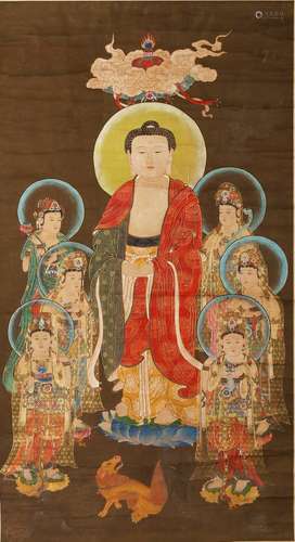 QIN DYNASTY, BUDDHA PORTRAIT HANGING SCROLL