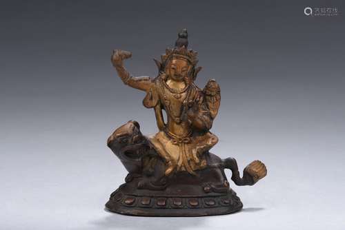 A COLD GILT FIGURE OF MANJUSRI