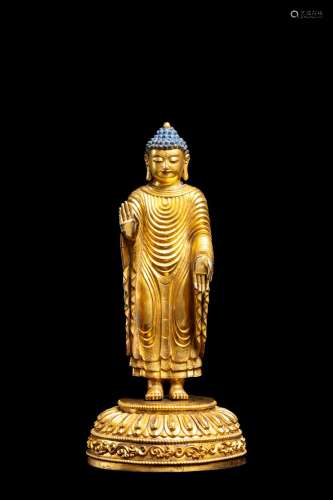 QIN DYNASTY, KANGXILARGE GILT BRONZE, SANDALWOOD BUDDHA