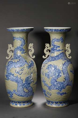 QIN, A PAIR OF BLUE VASES