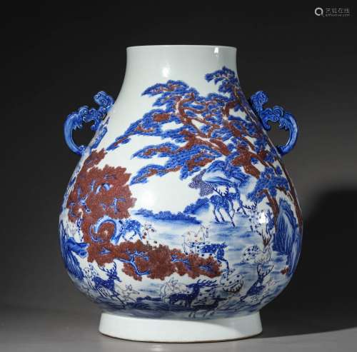 QIN DYNASTYBLUE AND WHITE GLAZE RED, DEER HEAD STATUE