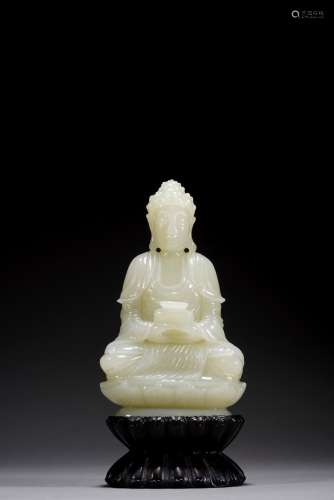 QIN DYNASTY, WHITE JADE, SEATED BUDDHA SHAKYAMUNI