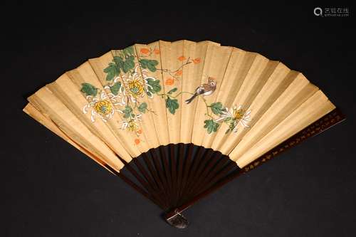 REPUBLIC OF CHINA, FLOWER AND BIRD BAMBOO FAN