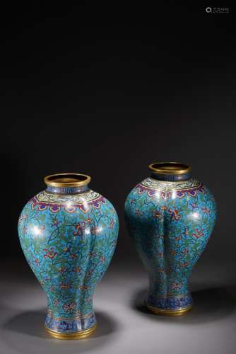 A PAIR OF CLOISONNE ENAMEL MEIPING VASES