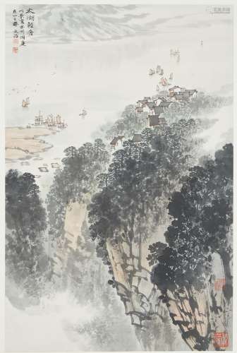 SONG WENZHI: INK AND COLOR ON PAPER 'TAI LAKE' PAINTING