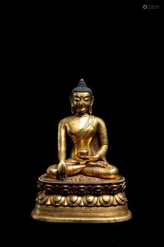 EARLY QIN DYNASTYMONGOLIA, GILT BRONZE, MEDICINE BUDDHA