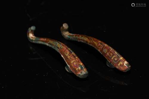 WARRING STATES, BRONZE HOOK & HAN DYNASTY, GOLD AND SILVER H...