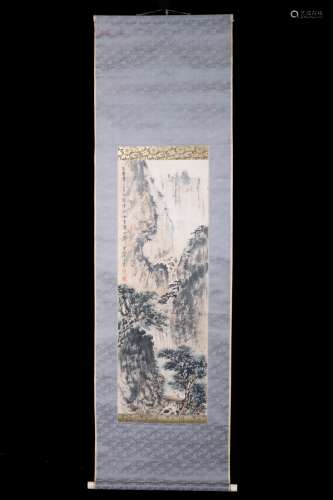 FU BAOSHI, VERTICAL SCROLL WITH LANDSCAPE AND FIGURES