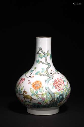 QIN DYNASTY, DAOGUANGPASTEL, CRANE AND BUCKWHEAT VASE