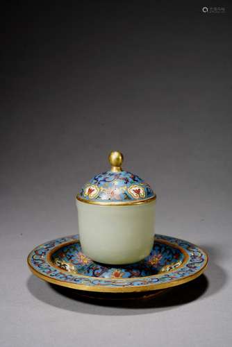 QIN DYNASTY, ENAMEL ON WHITE JADE, CUP