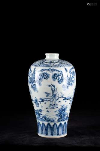 MING, JINGTAI, BLUE AND WHITE, FIGURES, BOTTLES