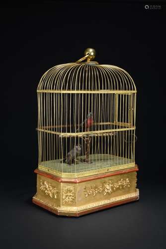 A FRENCH BIRD SINGING CAGE AUTOMATION