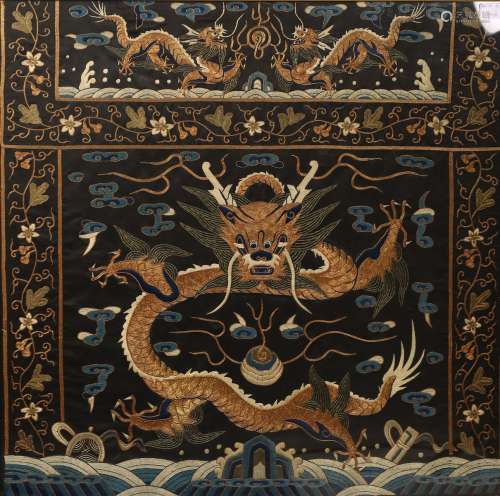 EARLY QIN DYNASTY, DRAGON EMBROIDERY, WITH FRAME