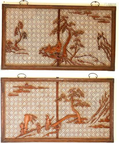 QIN DYNASTY, BOXWOOD, A PAIR OF HANGING SCREENS